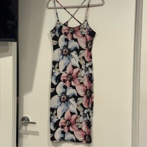 Fashion Nova Floral Midi Dress - Black, Pink, Blue